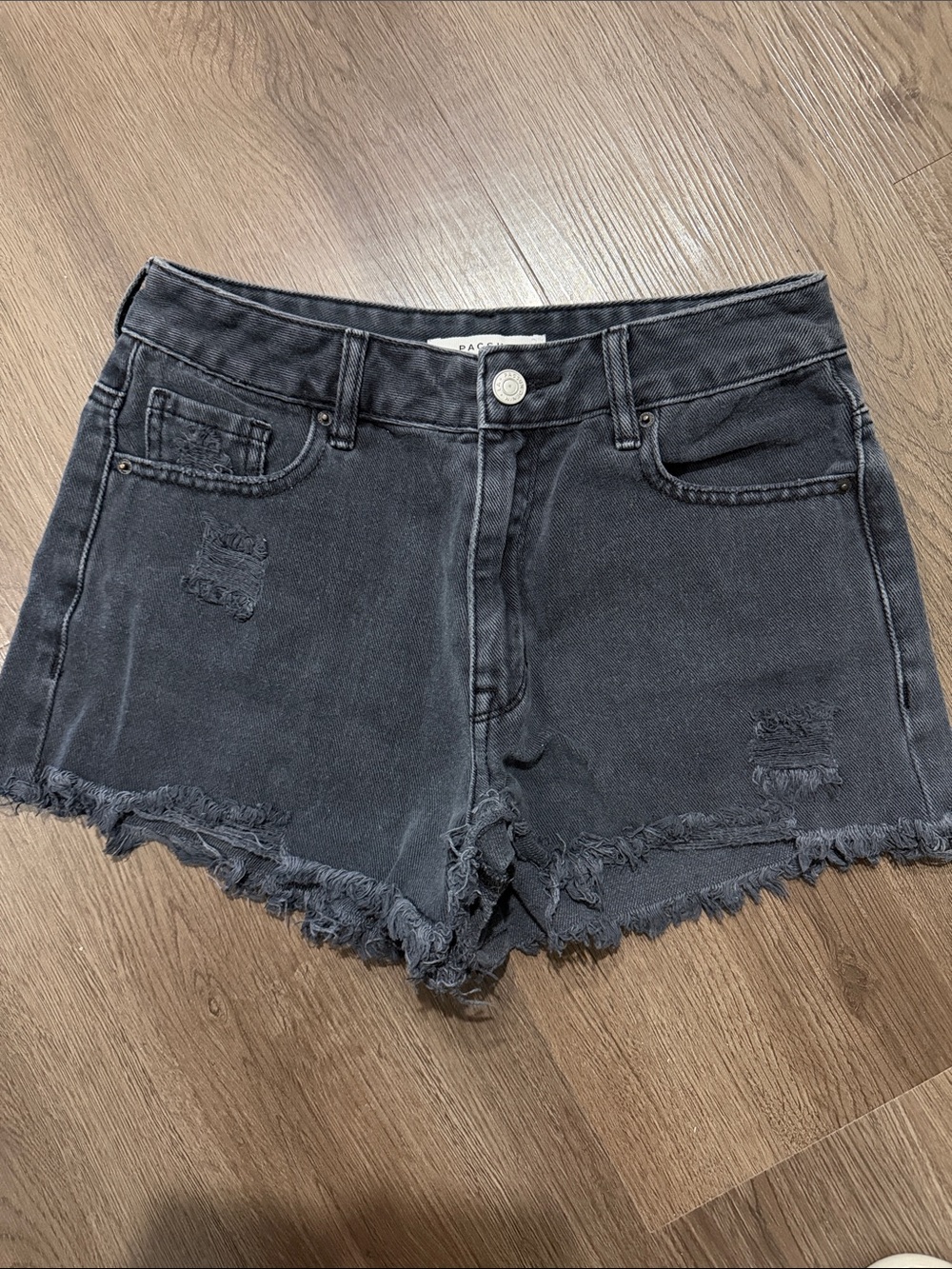 PacSun Washed Black Distressed Denim Shorts